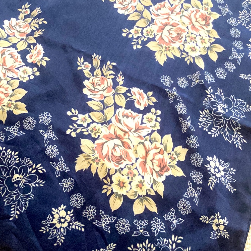 LAST CALL - Navy, rose scarf with neutral cream.  34” square - Picture 7 of 8